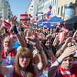 Hundreds of FPOe supporters rallied in Vienna waving party flags ahead of EU elections