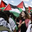 Demonstrators carried Palestinian flags and sang the Palestinian anthem in the town of Umm al-Fahm
