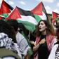 Demonstrators carried Palestinian flags and sang the Palestinian anthem in the town of Umm al-Fahm