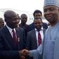 Senate President Bukola Saraki pumps fists with EFCC boss Ibrahim Magu. The senate has refused to confirm Magu as substantive EFCC Chairman