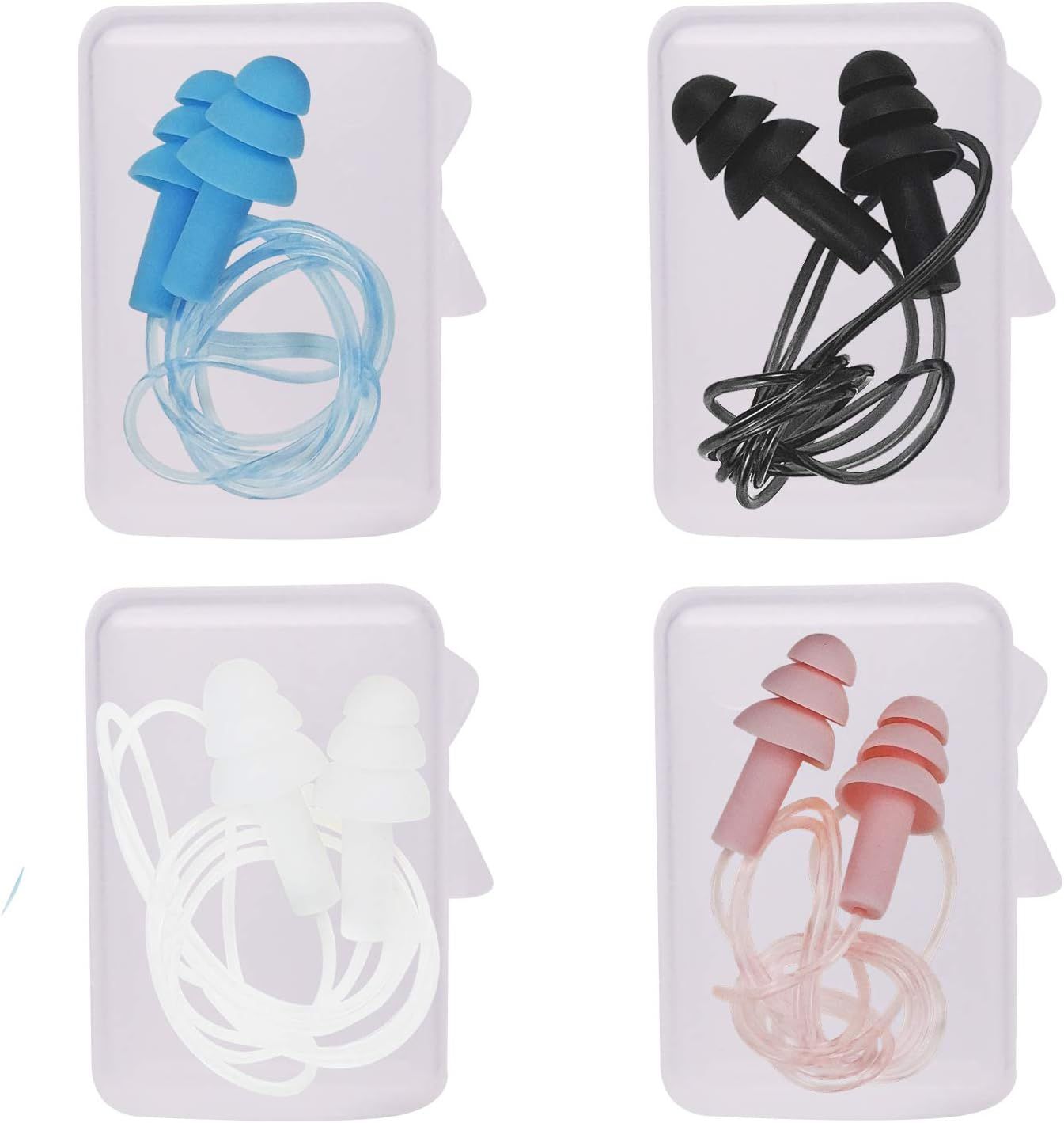 4 Pairs Noise Cancelling Silicone Earplugs with Cords & Case