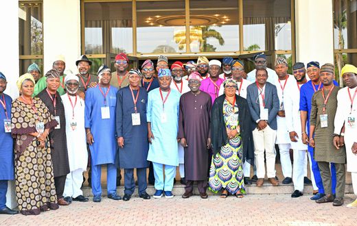 President Bola Ahmed Tinubu (middle), in a group photograph with Members of Lagos State House of Assembly, after a meeting at Presidential Villa Abuja on Wednesday, March 12. [X, formerly Twitter]