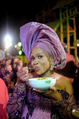 Mofe Okorodudu, Actress, enjoying her Onga meal at the Onga Village