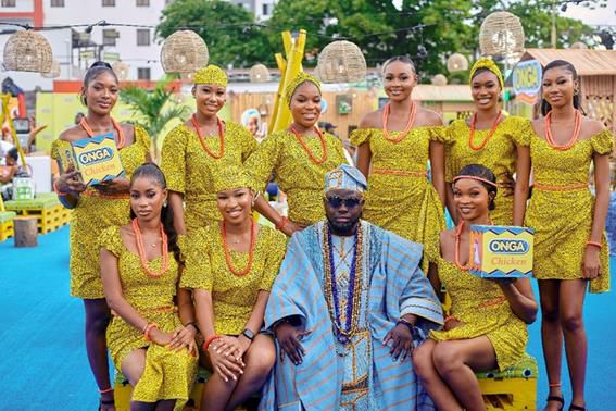 Oladapo Oshuntoye, Culinary Category Manager, Promasidor Nigeria, with Aso Ebi Ladies at the Onga Village.