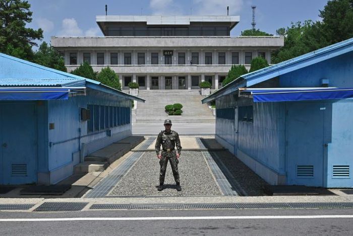 The border village of Panmunjom in the Demilitarised Zone divides the two Koreas