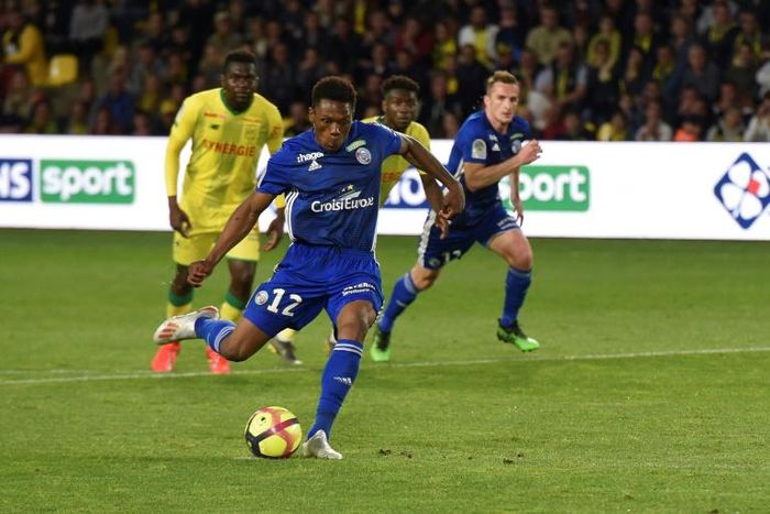 South Africa striker Lebo Mothiba scores for Strasbourg in a French Ligue 1 match last month