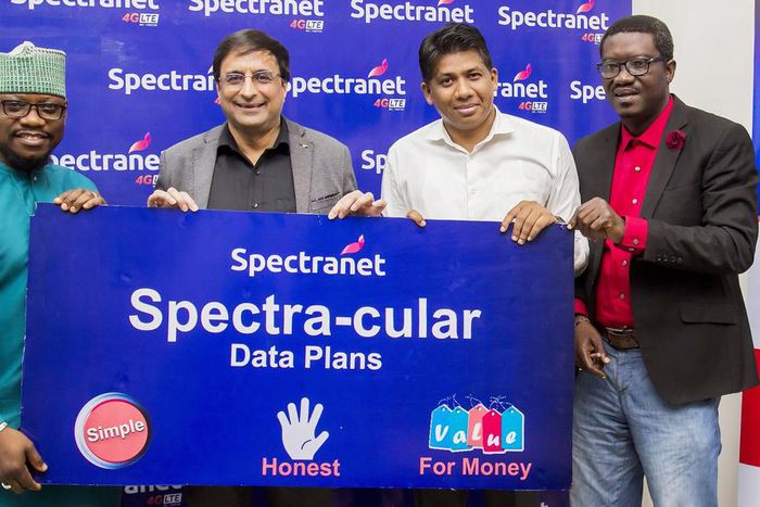 L-R: Marketing Manager, Spectranet 4G LTE, Samson Akejelu; Chief Executive Officer, Ajay Awasthi; Senior Marketing Specialist, Spectranet 4G LTE, Jagadish Swain; and Chief Executive Officer, AbsolutePR, Akonte Ekine during the launch of Spectra-cular d...