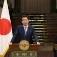 Iranian President Hassan Rouhani and Japanese Prime Minister Shinzo Abe give a joint press conference at the Saadabad Palace in Tehran
