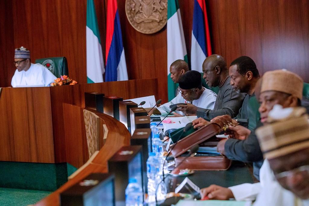President Muhammadu Buhari at the FEC meeting [Twitter/@BashirAhmaad]