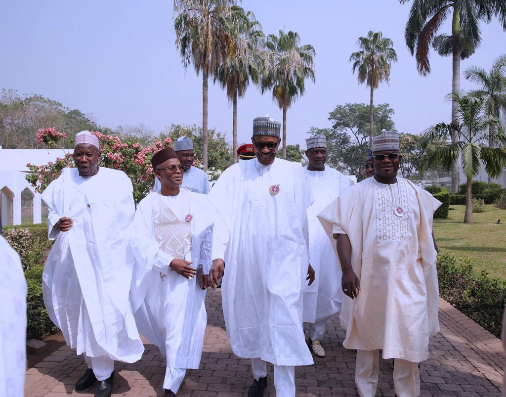 L-R: Kano State Governor, Abdullahi Ganduje; Kaduna State Governor, Nasir El-Rufai; President Muhammadu Buhari and Kogi State Governor, Yahaya Bello