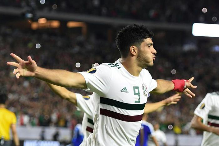 Mexico's forward Raul Jimenez his extra-time penalty that secured a 1-0 win over Haiti in the Gold Cup semi-finals