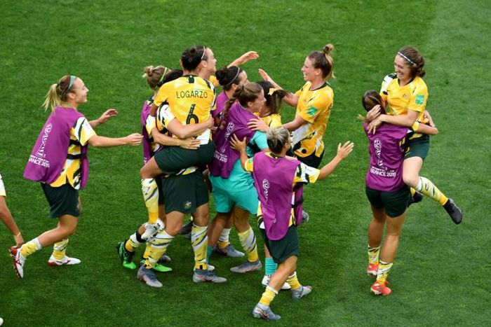 Waltzing Matildas: Australia's players celebrated after beating Brazil