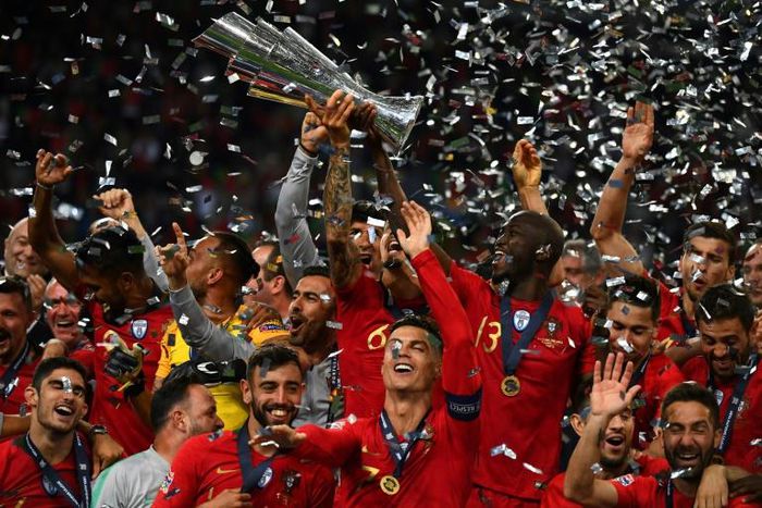 Portugal captain Cristiano Ronaldo lifts the Nations League trophy
