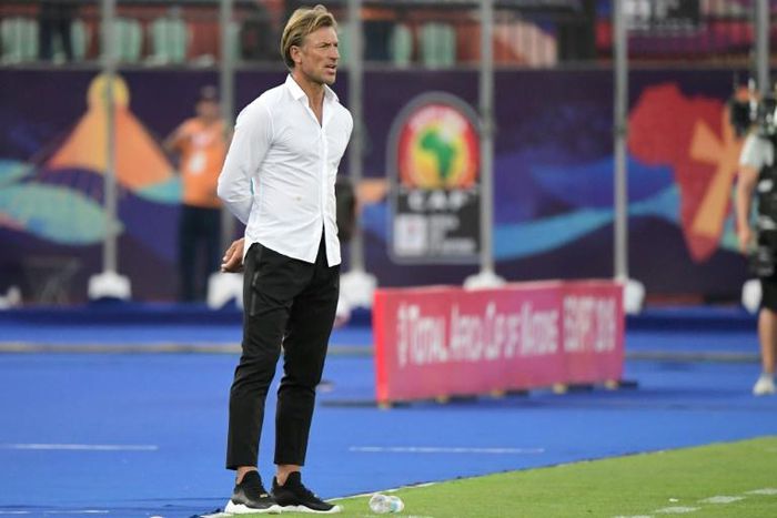 Morocco coach Herve Renard watches an Africa Cup of Nations Group D match against Namibia in Cairo
