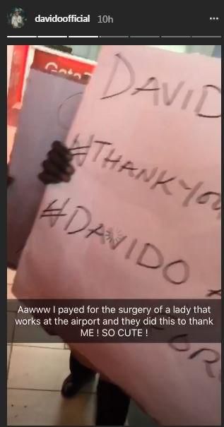 Davido gets a surprise thank you from airport staff