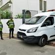 A van carrying suspects in the murder of two Scandinavian hikers enters the court house in Sale, Morocco on June 27, 2019