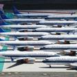 Grounded Boeing 737 MAX jets at the airport in Urumqi, China, in June