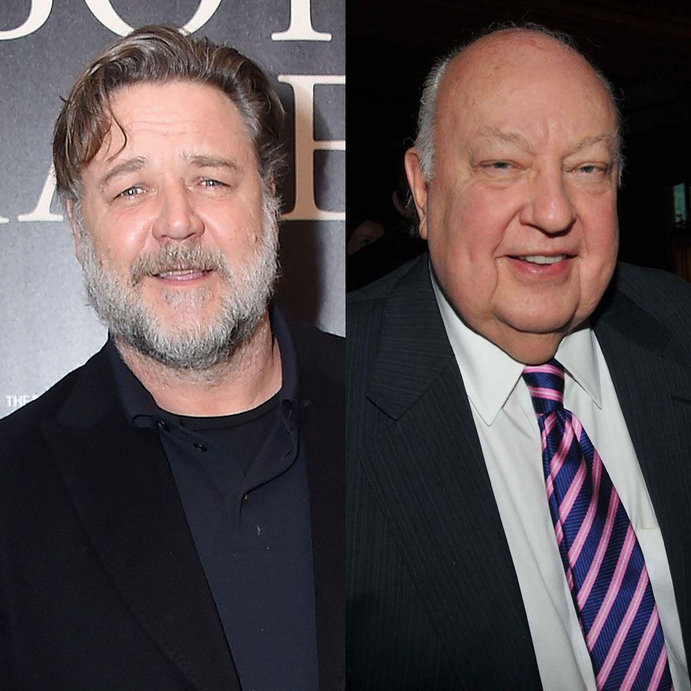 Actor Russell Crowe (left) compared to the real life Roger Ailes (right).