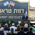 Israeli Prime Minister Benjamin Netanyahu gives a speech in front of the newly-unveiled sign "Ramat Trump", or "Trump Heights" in English, named after the incumbent US president in the Israeli-annexed Golan Heights on Sunday
