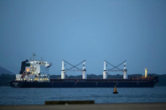 The Bavand, one of two Iranian ships stuck off the coast of Brazil since early last month, is seen anchored in the southern port of Paranagua on July 19, 2019