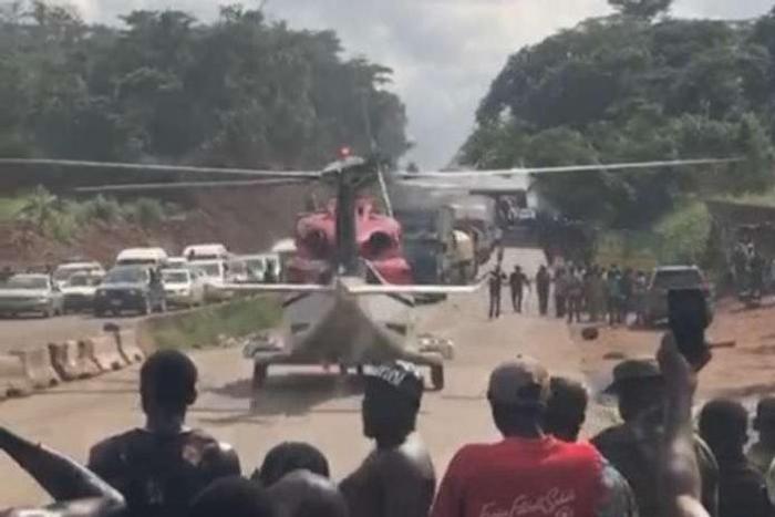 The helicopter that landed on Benin-Ore Highway (Alexreports)
