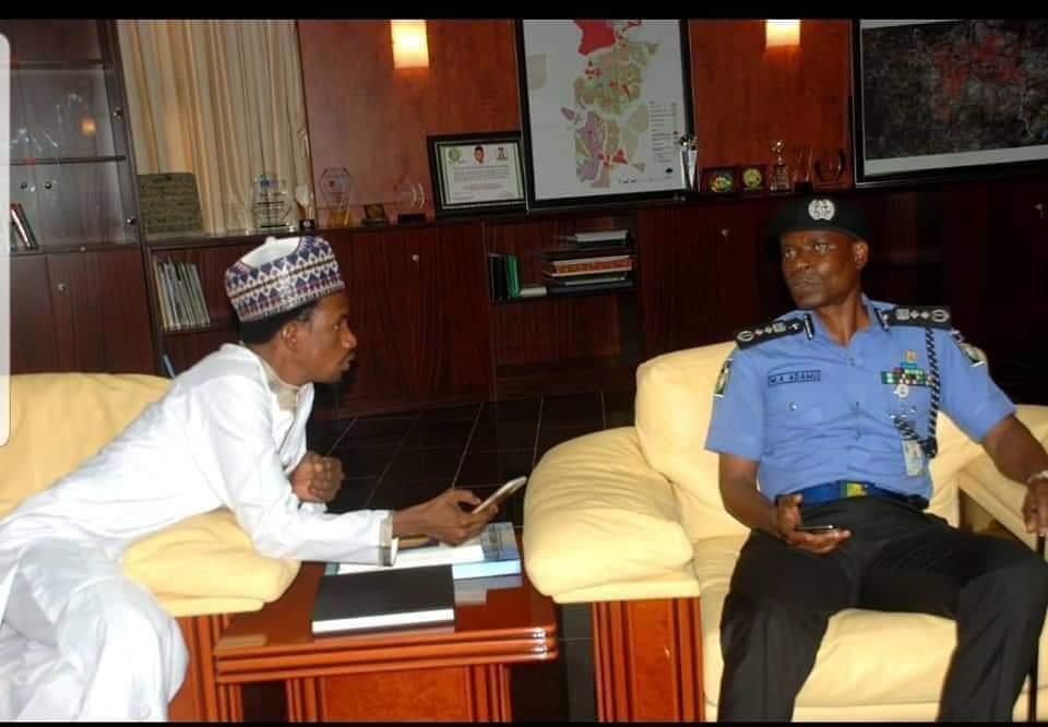 Senator Elisha Abbo with the Inspector-General of Police, Mohammed Adamu  in Kaduna in April 2019 [Nigeria Police Force]