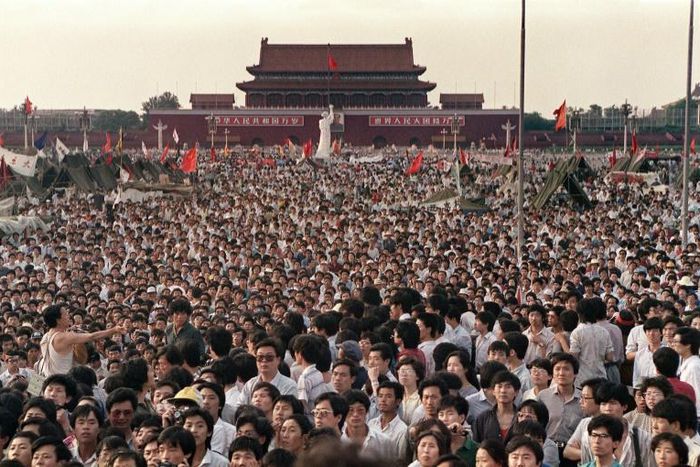 Chinese defence minister General Wei Fenghe defended the bloody crackdown on the pro-democracy protests in Tiananmen Square (pictured on June 2, 1989) as the 'correct policy'
