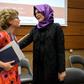 UN special rapporteur on extrajudicial, summary or arbitrary executions Agnes Callamard, left, who issued a damning report on the killing of Saudi journalist Jamal Khashoggi, and his Turkish fiancee Hatice Cengiz