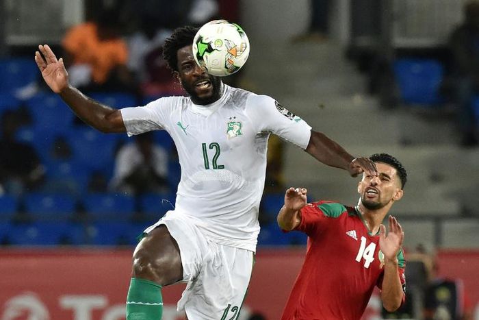 Wilfried Bony playing for the Ivory Coast against Morocco during the 2017 Africa Cup of Nations in Gabon