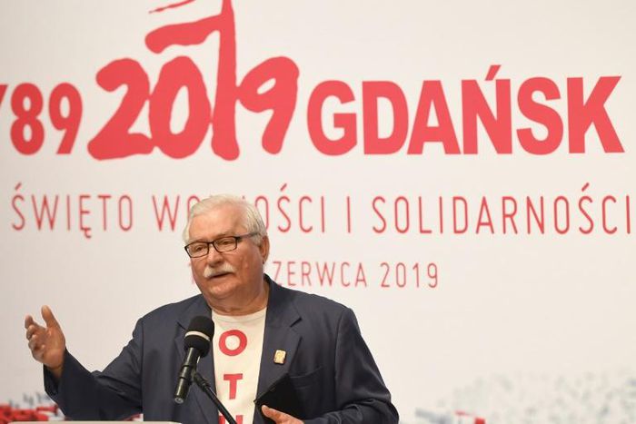 Former Polish President and Nobel Peace Laureate Lech Walesa speaks during a celebration of the 30th anniversary marking the election of the first non-communist government in Poland