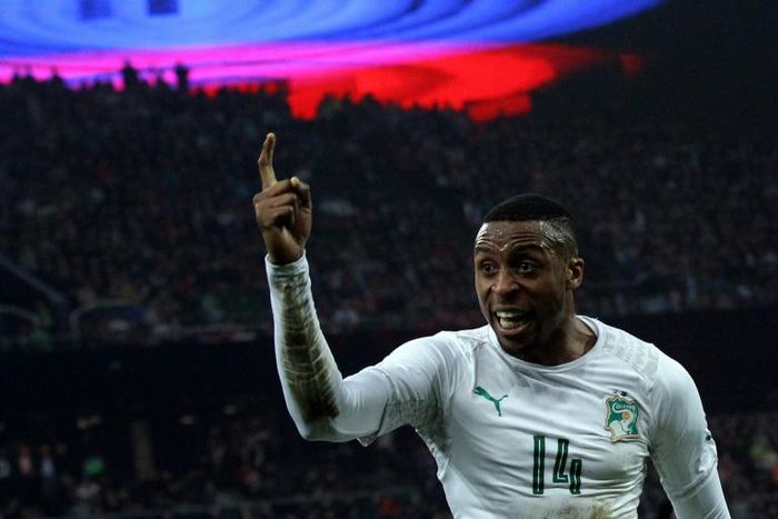 A file photo of Ivory Coast forward Jonathan Kodjia, who scored in a 4-1 victory over Zambia Wednesday in a 2019 Africa Cup of Nations warm-up match
