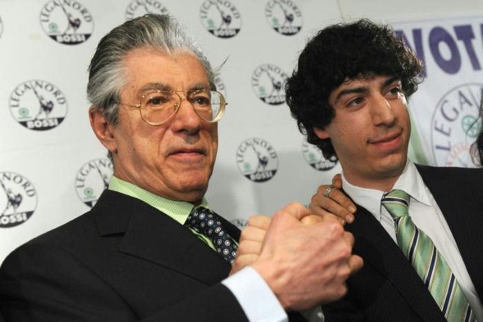 Bossi, as well as his sons Renzo and Riccardo and other relatives, spent the funds on home improvement, renting luxury cars and even dental work. Umberto and Renzo Bossi are shown here in 2010