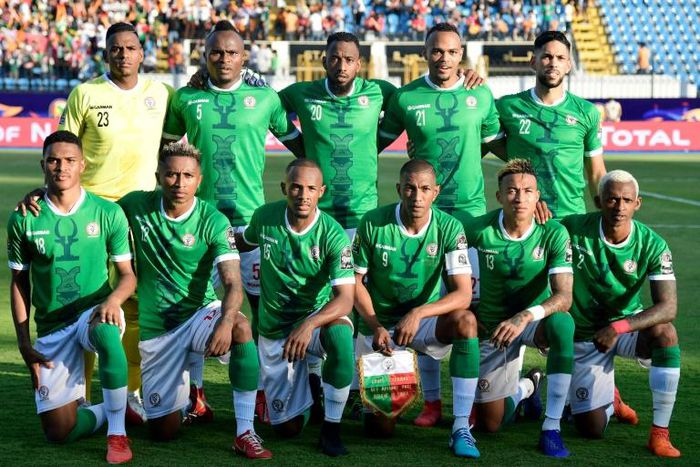 Madagascar line up before an Africa Cup of Nations last-16 match against the Democratic Republic of Congo in Egypt, which they won on penalties