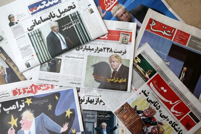 An assortment of Iranian newspapers devoted their front pages to Johnson winning the race to become Britain's next prime minister