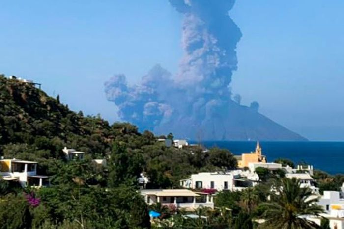 The Stromboli volcano erupted dramatically, as seen from the nearby island of Panarea