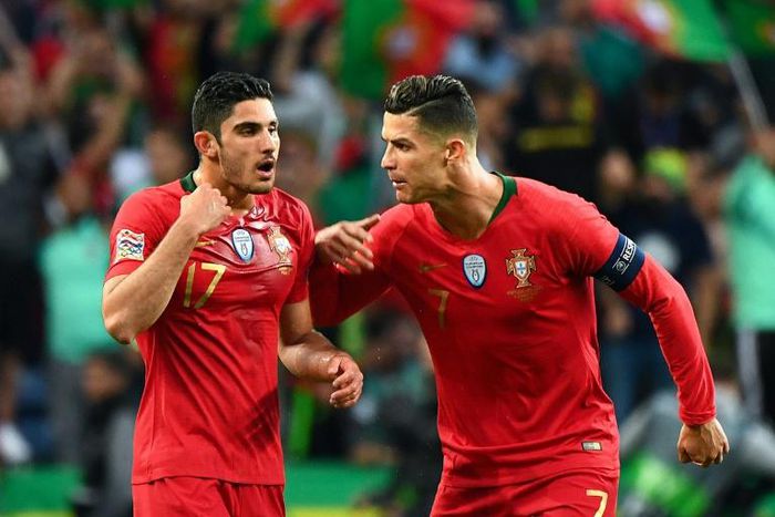 Goncalo Guedes (left) scored the only goal to win Portugal the Nations League