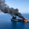 A picture obtained by AFP from Iranian News Agency ISNA on June 13, 2019 reportedly shows fire and smoke billowing from the Norwegian-owned Front Altair tanker, one of two vessels hit by suspected attacks in the waters of the Gulf of Oman