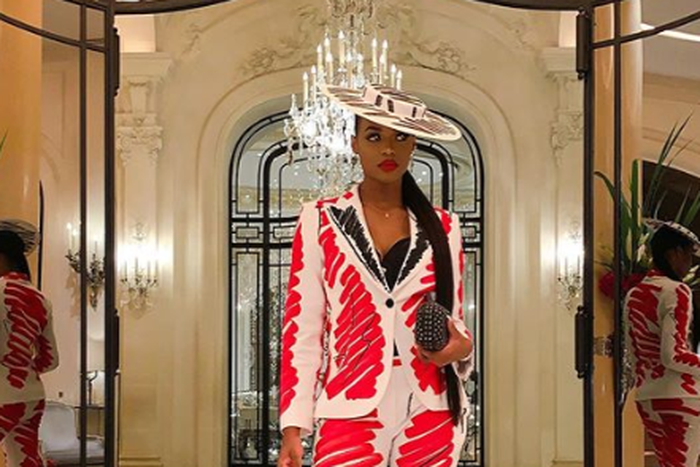 Style influencer Didi Olomide looks sensational in a crayon- inspired Moschino suit [Credit: Instagram/ Olomidedidi]