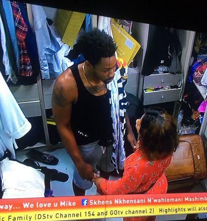 BBNaija 2019 housemates Ike and Mercy were spotted discussing in one of the rooms (NaijaNews)