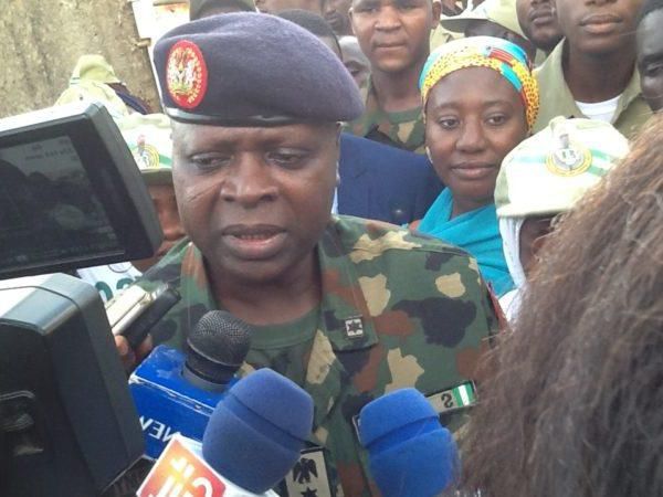 Director-General, National Youths Service Corps (NYSC), Brig.-Gen. Shu’aibu Ibrahim addressing Journalists shortly after Vice President’s condolence visit to Precious Owolabi’s family in Zaria on Saturday (NAN)