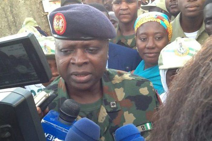 Director-General, National Youths Service Corps (NYSC), Brig.-Gen. Shu’aibu Ibrahim addressing Journalists shortly after Vice President’s condolence visit to Precious Owolabi’s family in Zaria on Saturday (NAN)
