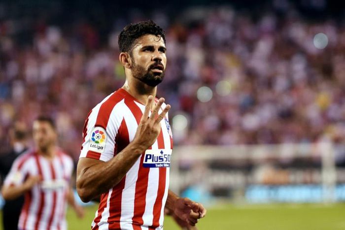 Atletico Madrid's Diego Costa celebrates after scoring his third goal in a 7-3 rout of Real Madrid in a pre-season friendly at MetLife Stadium
