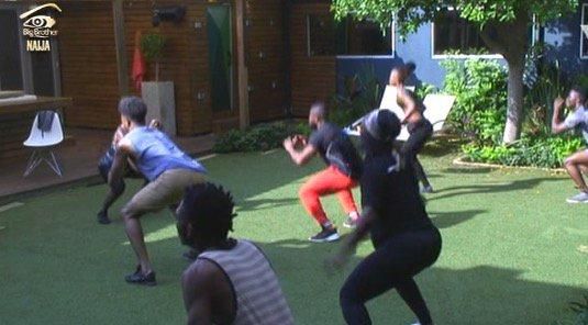 BBNaija season 2 housemates workout session [Twitter/Big Brother Naija]