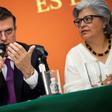 Mexican Foreign Minister Marcelo Ebrard (left) and Economy Secretary Graciela Marquez Colin attend speak to reporters in Washington before meeting with US officials over tariffs that President Donald Trump has threatened to impose on Mexican imports
