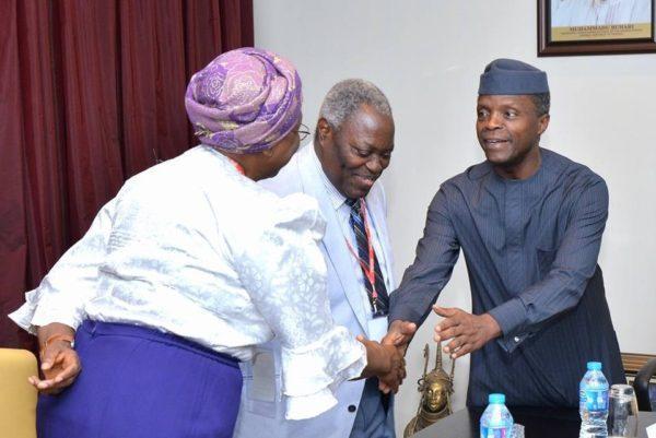 Pastor W. F. Kumuyi with his wife, Pastor Mrs. E. Kumuyi, visit Vice President Yemi Osinbajo at Aso Rock, Abuja