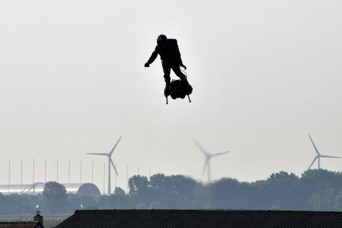Franky Zapata had to be pulled from the water after a botched refuelling attempt when he first tried to fly across the English Channel on July 25