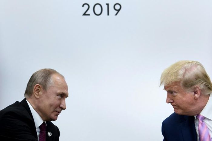 US President Donald Trump (R) and Russian President Vladimir Putin -- seen here at the G20 summit in Osaka on June 28, 2019 -- have ended the Cold War-era INF Treaty