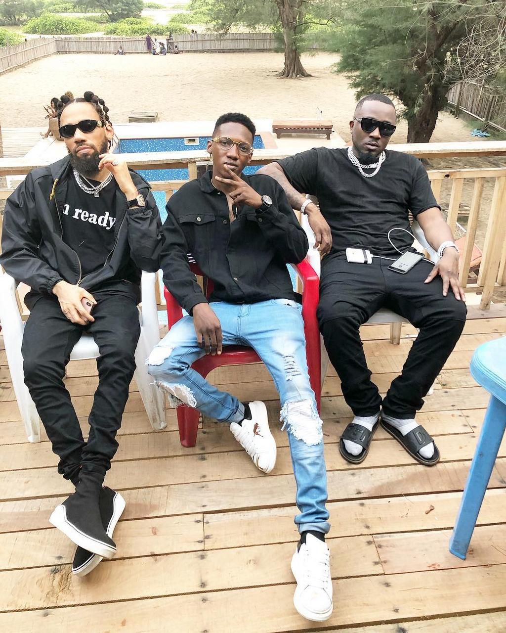 L-R: Phyno, Yung Willis and Ice Prince during the video shoot for Ice Prince's 'Feel Good.' (Instagram/Officialyngwillis)