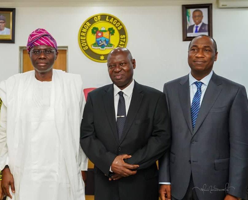 Governor Babajide Sanwo-Olu, acting Chief Justice of Lagos,  Justice Kazeem Alogba and the Deputy Governor, Dr Obafemi Hamzat  [Twitter/@@jidesanwoolu]