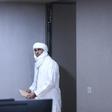 Malian jihadist Al Hassan Ag Abdoul Aziz Ag Mohamed Ag Mahmoud enters the courtroom to face charges of war crimes